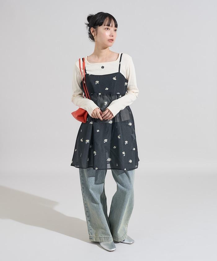 透視提花吊帶迷你連衣裙