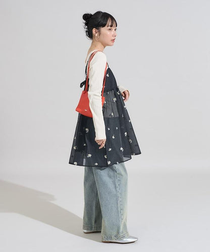 透視提花吊帶迷你連衣裙