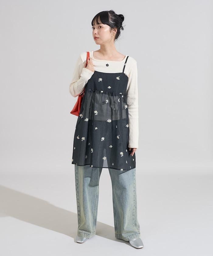 透視提花吊帶迷你連衣裙