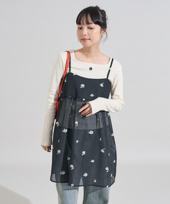 透視提花吊帶迷你連衣裙