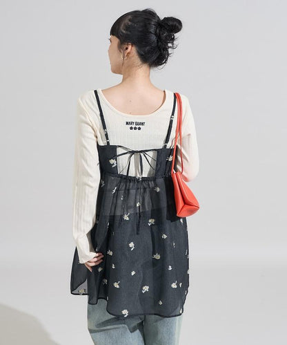 透視提花吊帶迷你連衣裙