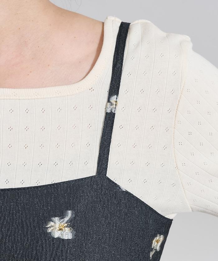 透視提花吊帶迷你連衣裙