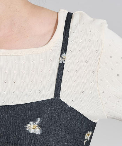 透視提花吊帶迷你連衣裙