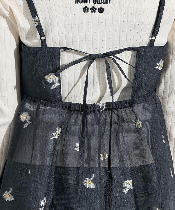 透視提花吊帶迷你連衣裙