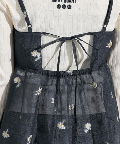 透視提花吊帶迷你連衣裙