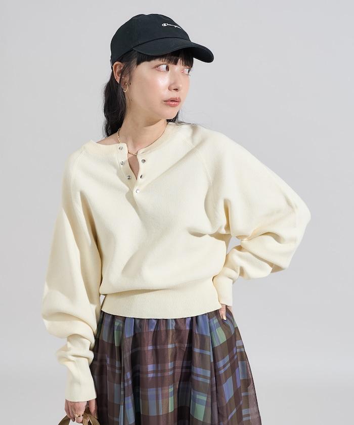 短款按扣亨利領針織衫