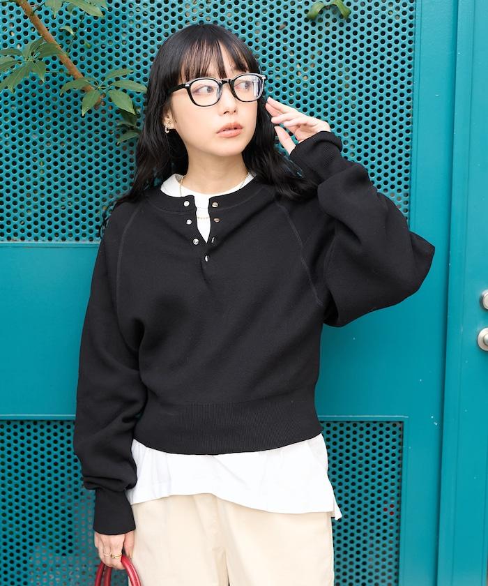 短款按扣亨利領針織衫