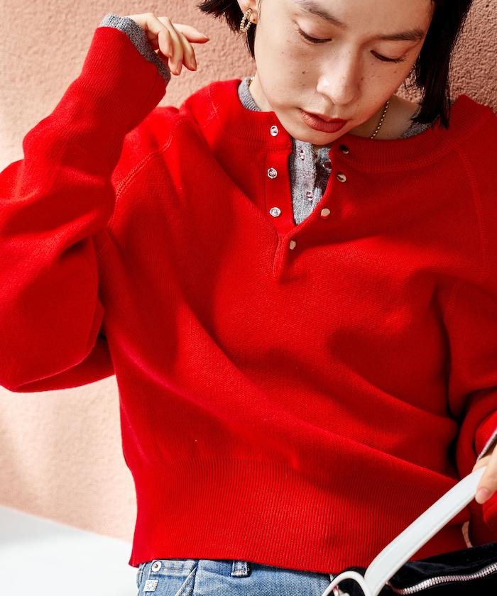 短款按扣亨利領針織衫