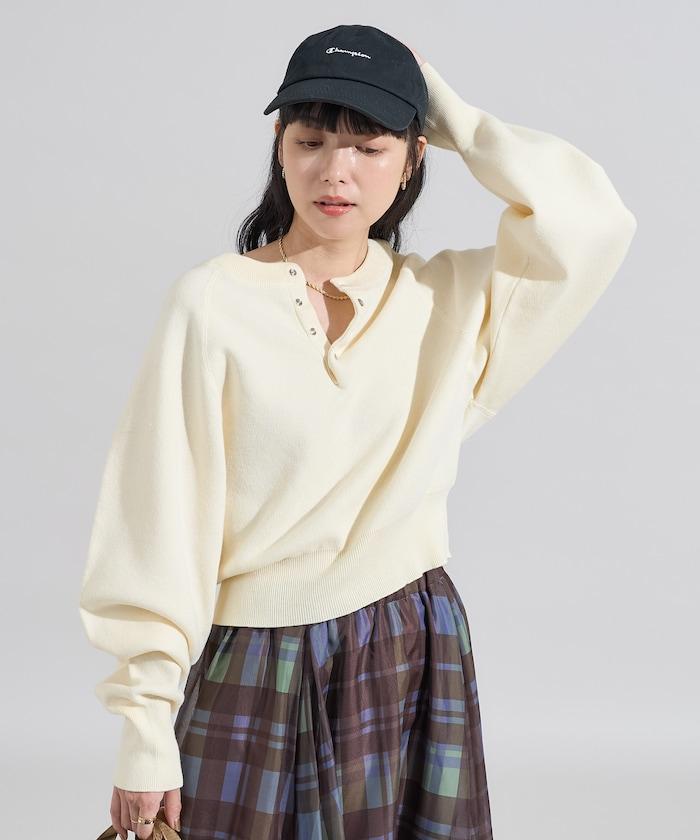 短款按扣亨利領針織衫