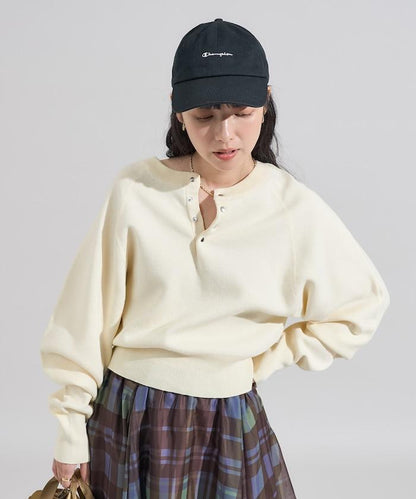 短款按扣亨利領針織衫