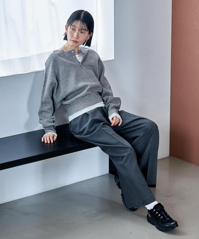 短款按扣亨利領針織衫