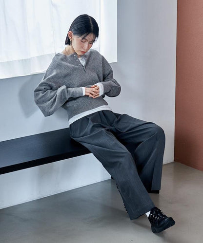 短款按扣亨利領針織衫