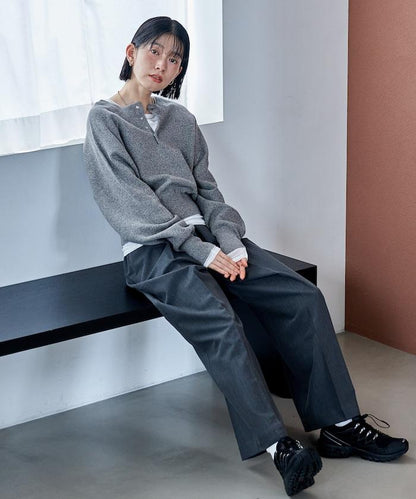 短款按扣亨利領針織衫