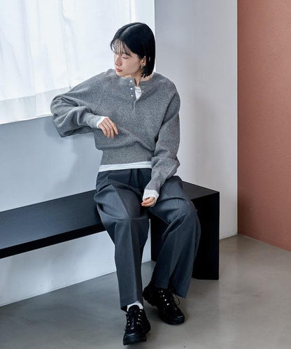 短款按扣亨利領針織衫