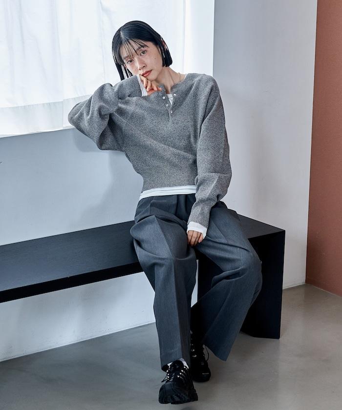 短款按扣亨利領針織衫