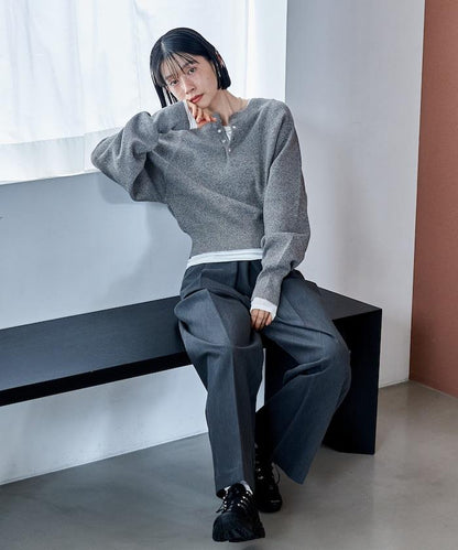 短款按扣亨利領針織衫