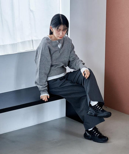 短款按扣亨利領針織衫