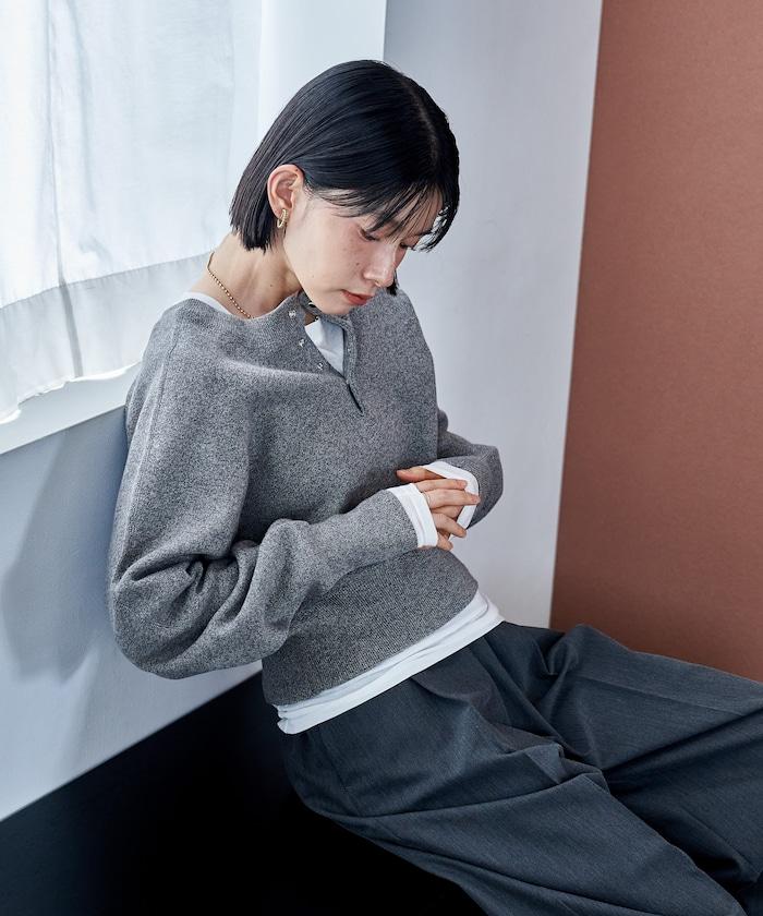 短款按扣亨利領針織衫