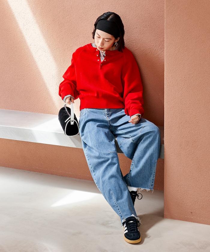 短款按扣亨利領針織衫