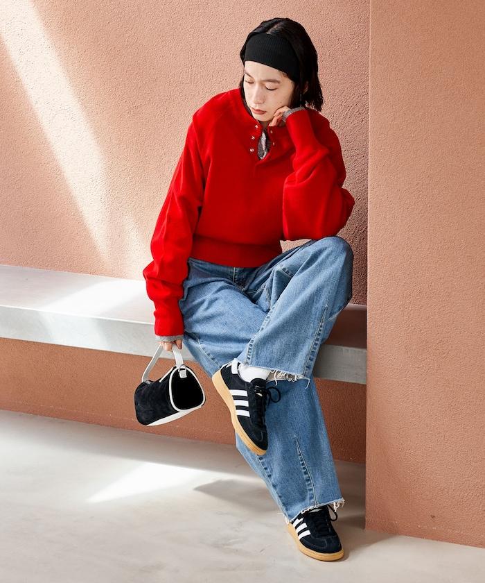 短款按扣亨利領針織衫