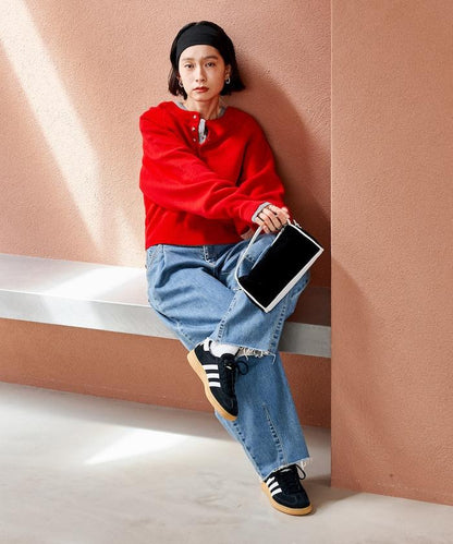 短款按扣亨利領針織衫