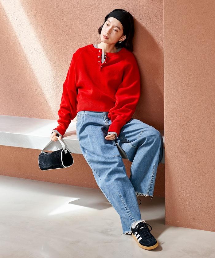 短款按扣亨利領針織衫