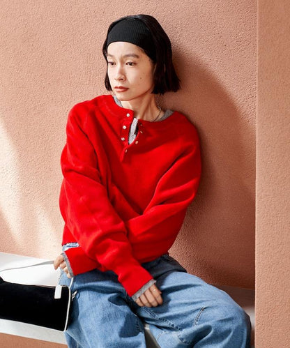 短款按扣亨利領針織衫