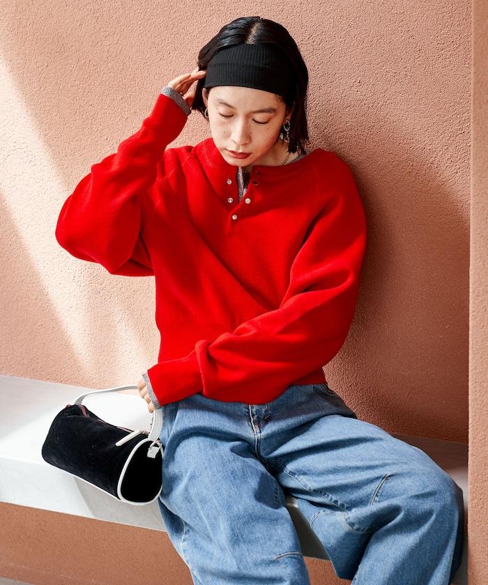 短款按扣亨利領針織衫