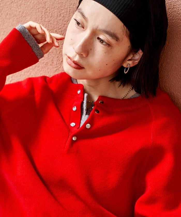 短款按扣亨利領針織衫