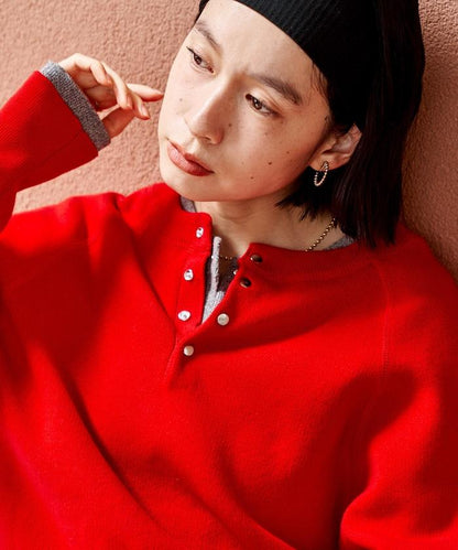 短款按扣亨利領針織衫