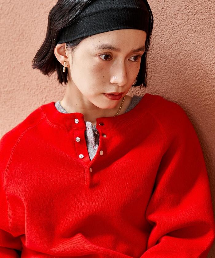 短款按扣亨利領針織衫