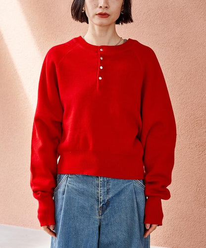 短款按扣亨利領針織衫