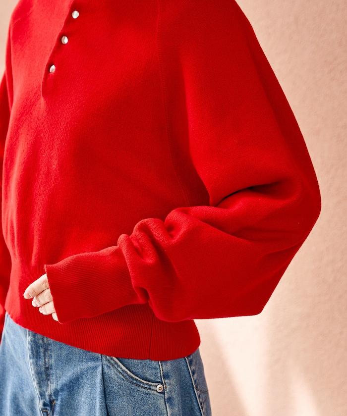 短款按扣亨利領針織衫