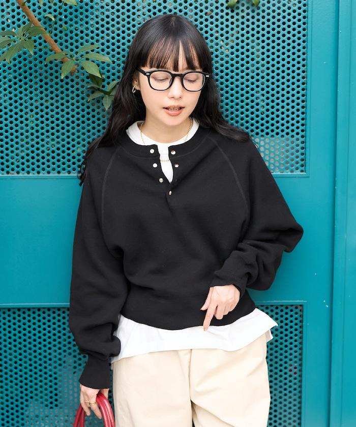 短款按扣亨利領針織衫