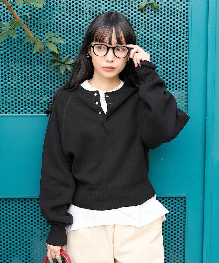 短款按扣亨利領針織衫