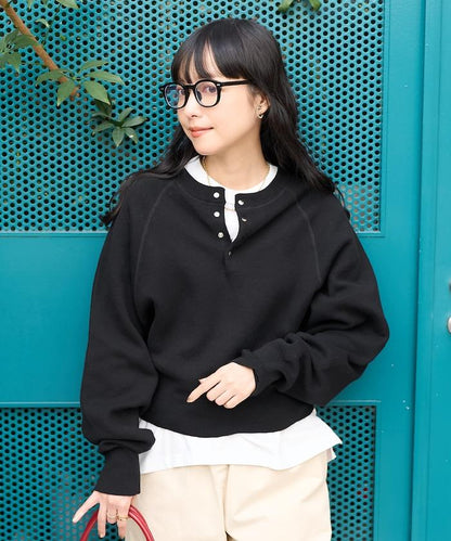 短款按扣亨利領針織衫