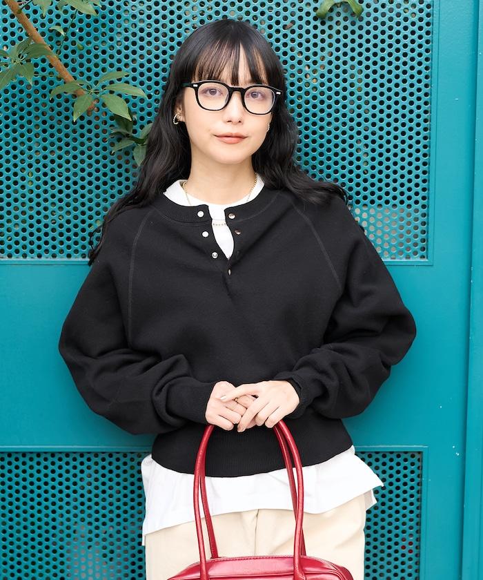 短款按扣亨利領針織衫