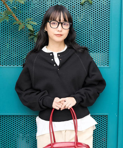 短款按扣亨利領針織衫