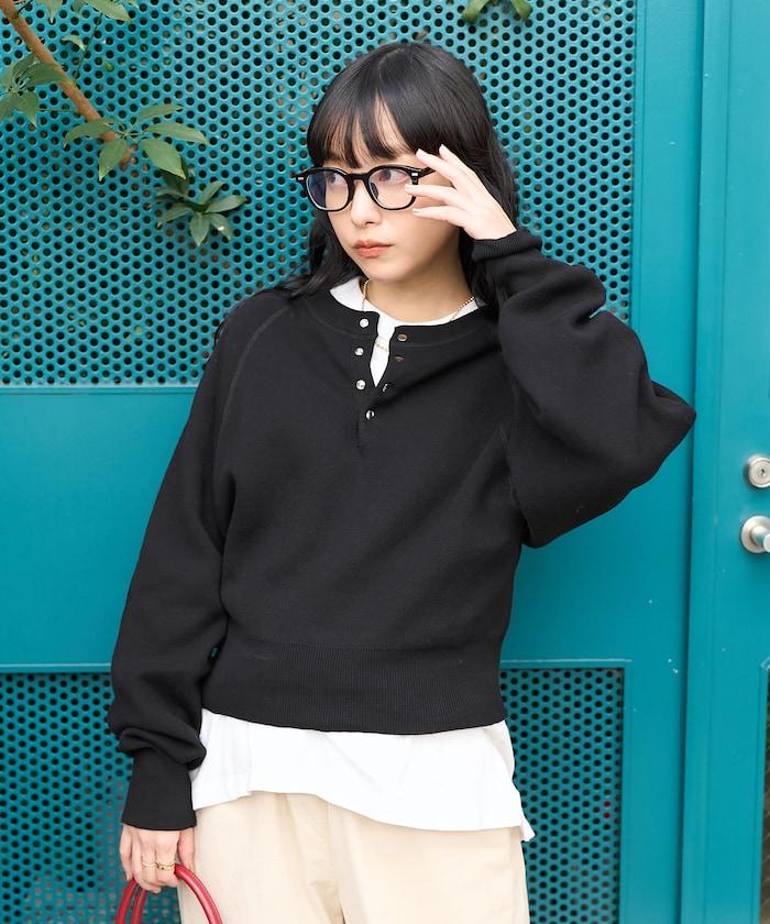 短款按扣亨利領針織衫