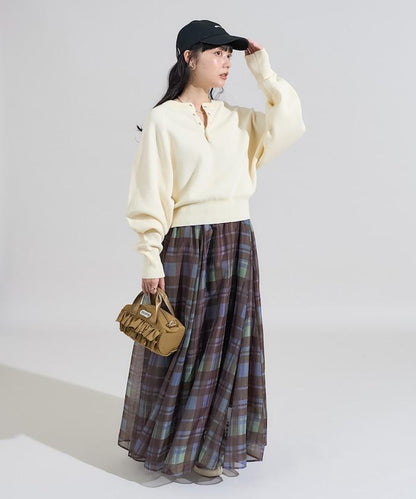 短款按扣亨利領針織衫