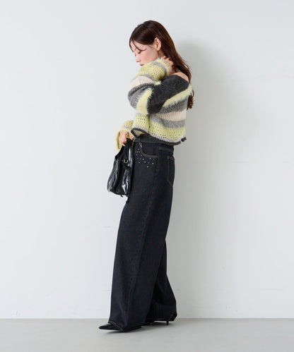 【Kastane】帶裝飾珠寶的牛仔褲