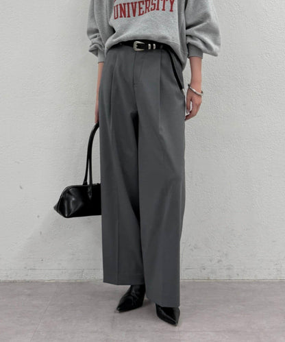 【Loungedress】直筒褶皺長褲