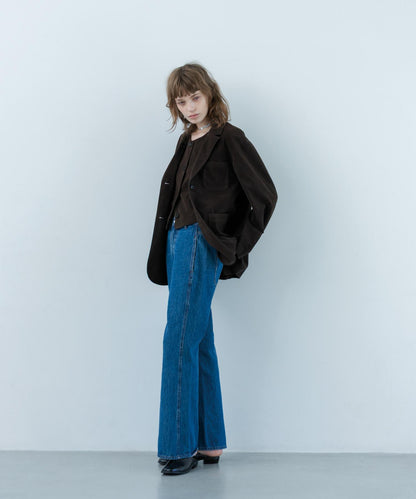 拼接口袋喇叭牛仔褲