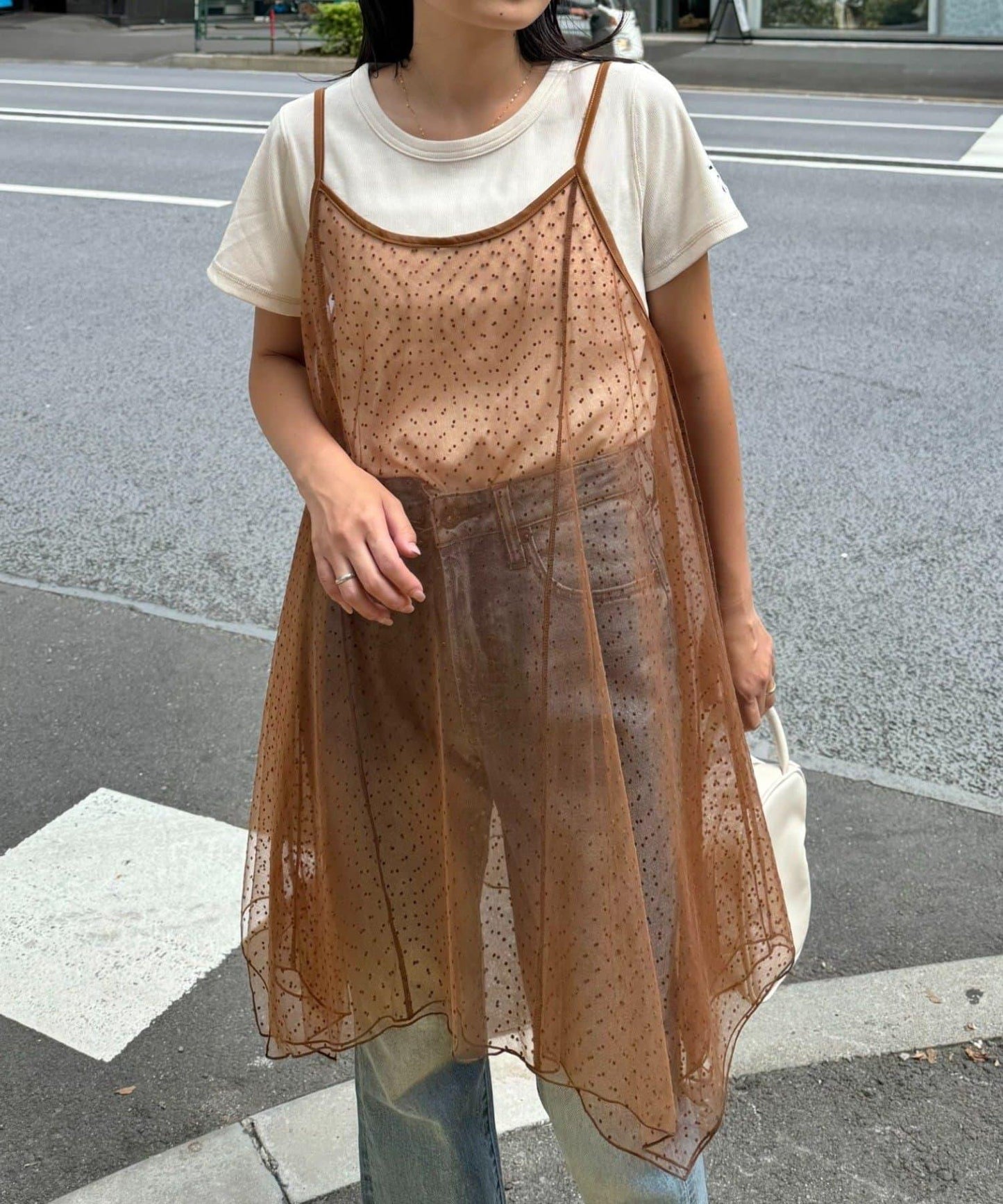 波點網紗吊帶背心連衣裙