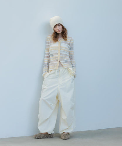 透視條紋羽毛針織衫