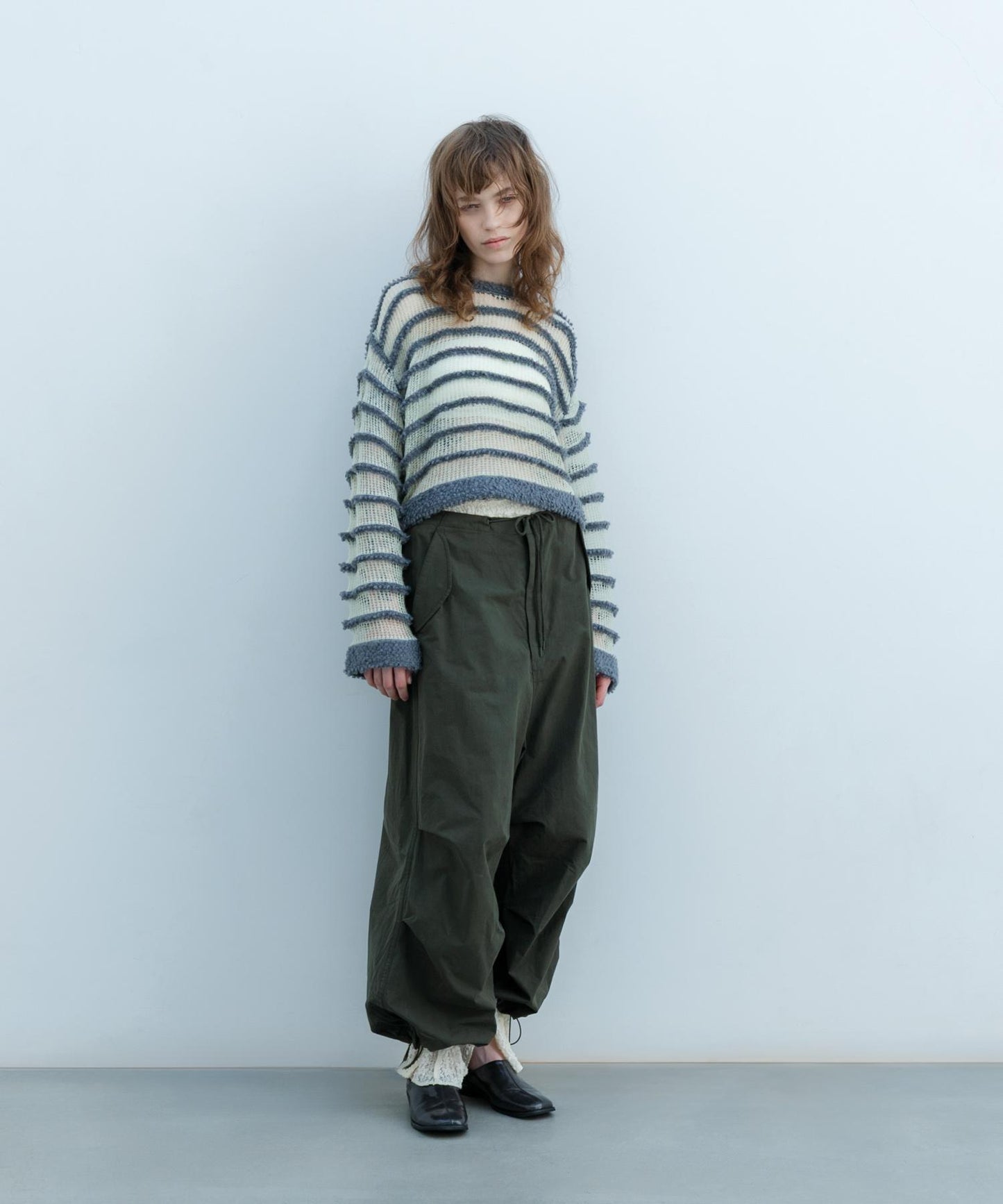 透視條紋針織衫