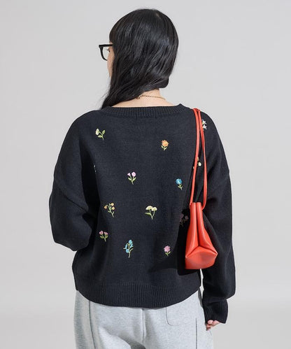 花卉刺繡圓領針織開衫