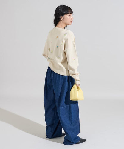 花卉刺繡圓領針織開衫