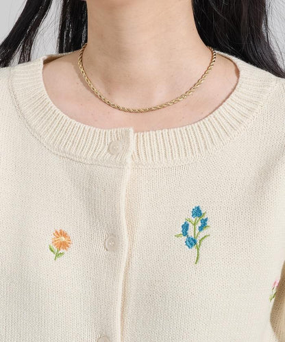 花卉刺繡圓領針織開衫