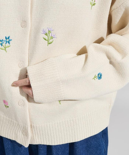 花卉刺繡圓領針織開衫